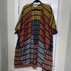 Plaid flannel shawl kimono